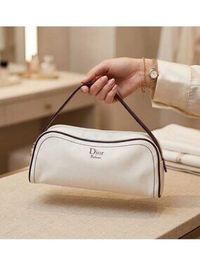 Dior Parfums white Satin Cosmetic Makeup Zip Closure Clutch Bag Pouch